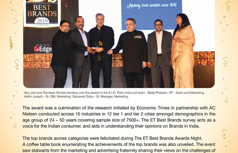 Parry’s wins the ‘Economic Times Best Brands 2019’ award!